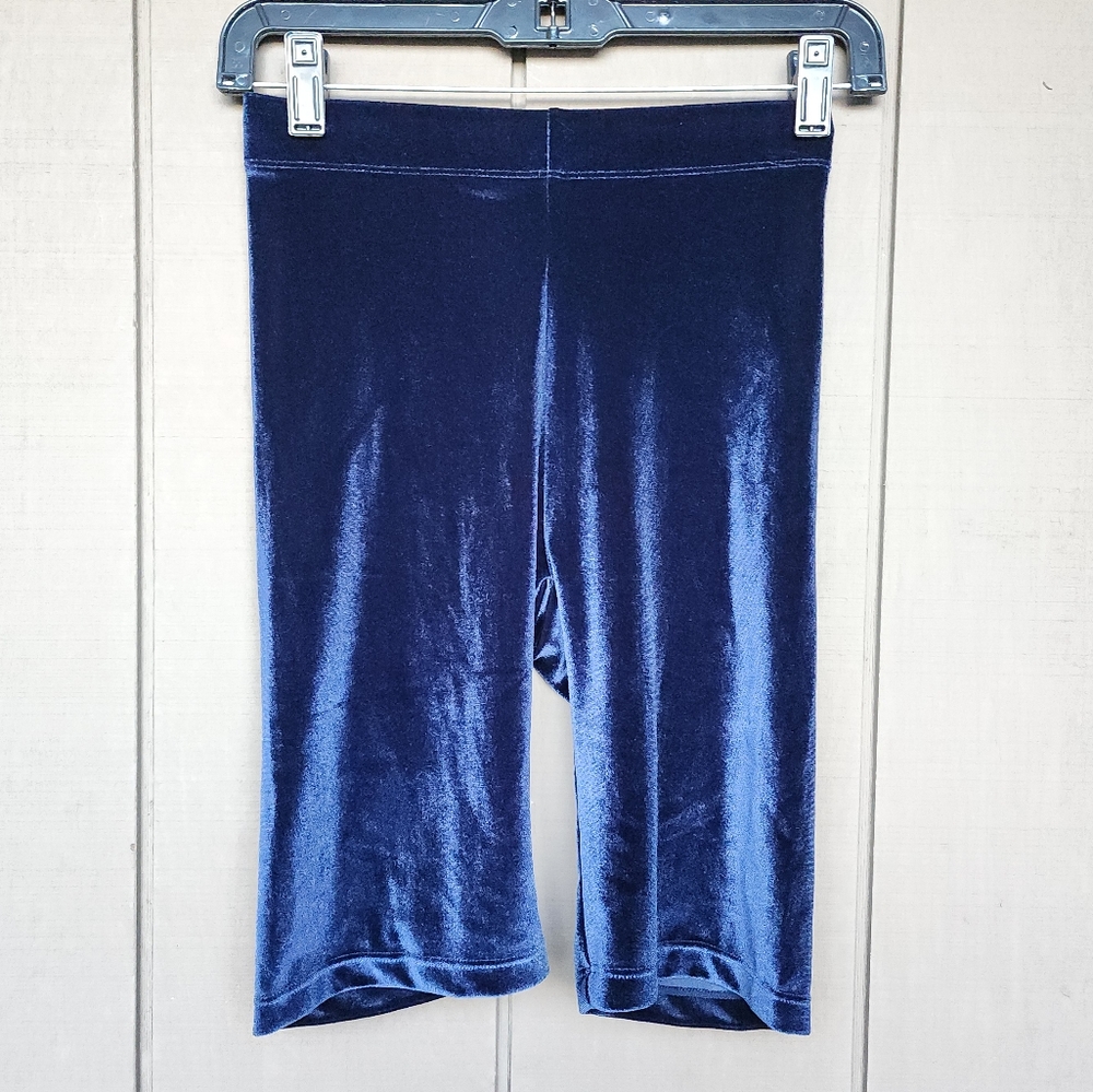 Fabletics high waisted velour bike shorts 9" blue